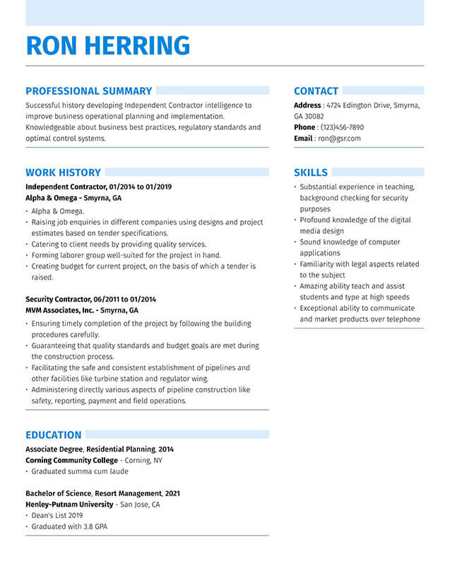 Modern Strong Blue Resume Template