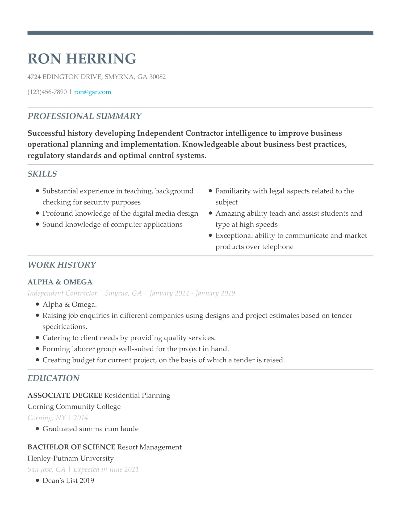 Simple Whitespace Grey Resume Template